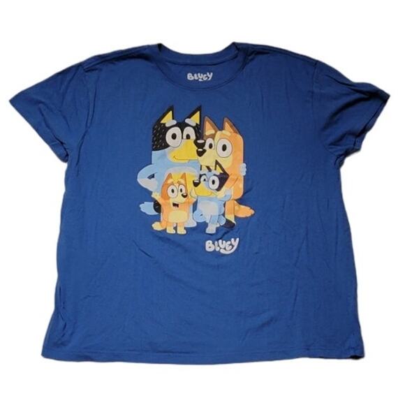 Bluey T-Shirt Women's Cut Short Sleeve Crew Neck Blue Kid Core Casual - XL - Picture 1 of 6